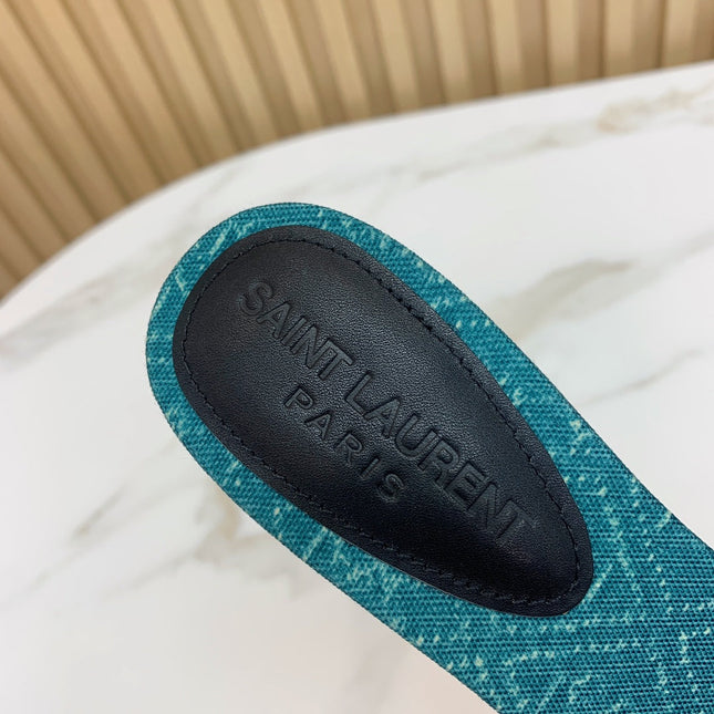 SL CHAIN ATTACH HEELED MULES SAPPHIRE DENIM