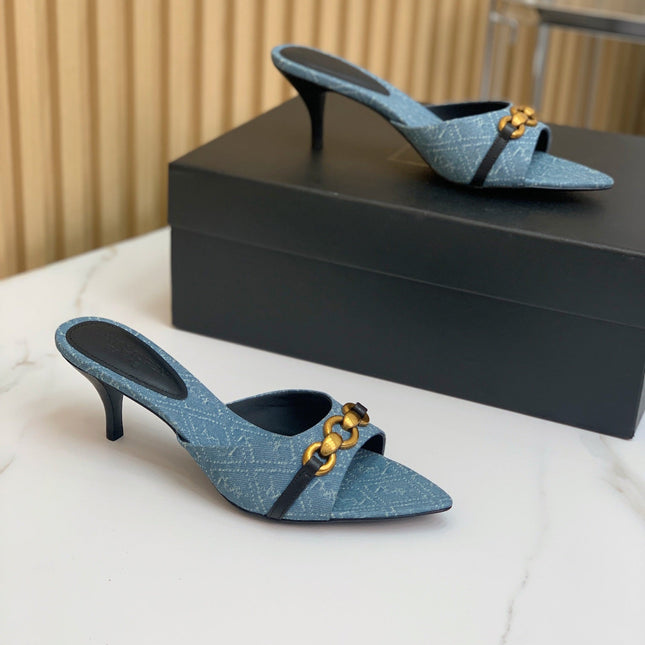SL CHAIN ATTACH HEELED MULES CERULEAN DENIM