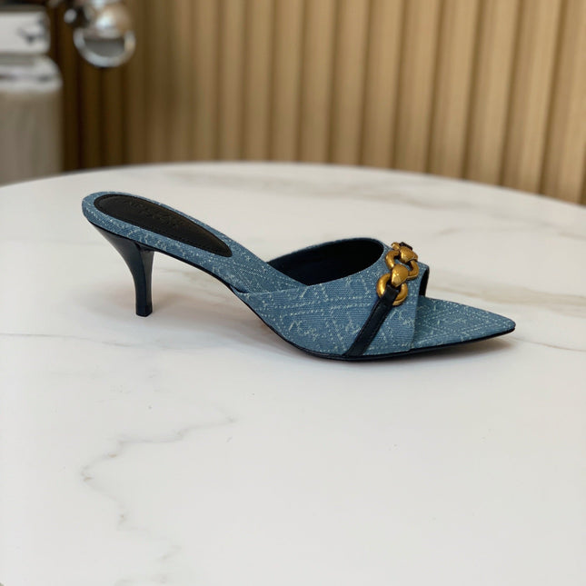 SL CHAIN ATTACH HEELED MULES CERULEAN DENIM