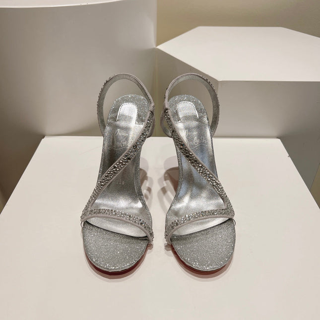 EMBELLISHED SANDAL 100MM IN SILVER MIX WHITE CALFSKIN