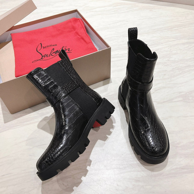 CHELSEA BOOT LUG 30MM IN BLACK CALFSKIN SNAKE SKIN