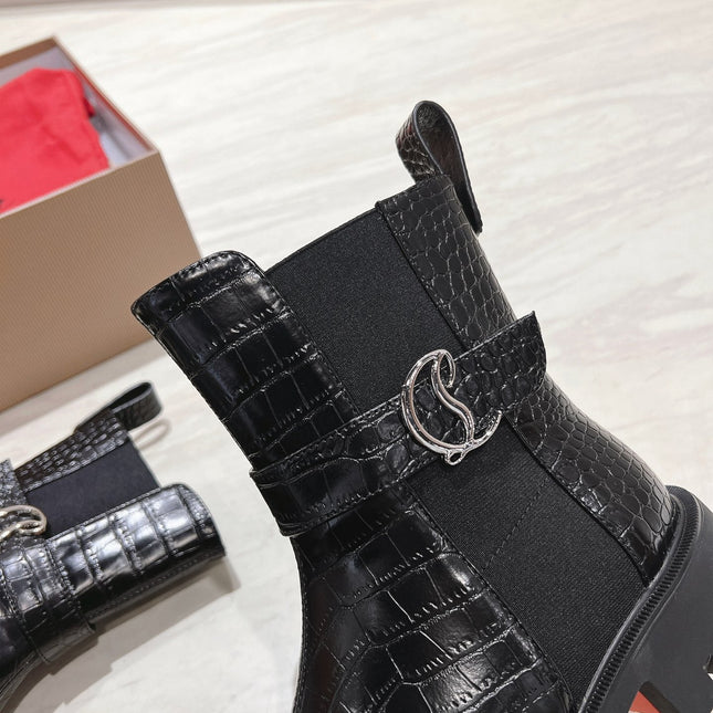 CHELSEA BOOT LUG 30MM IN BLACK CALFSKIN SNAKE SKIN