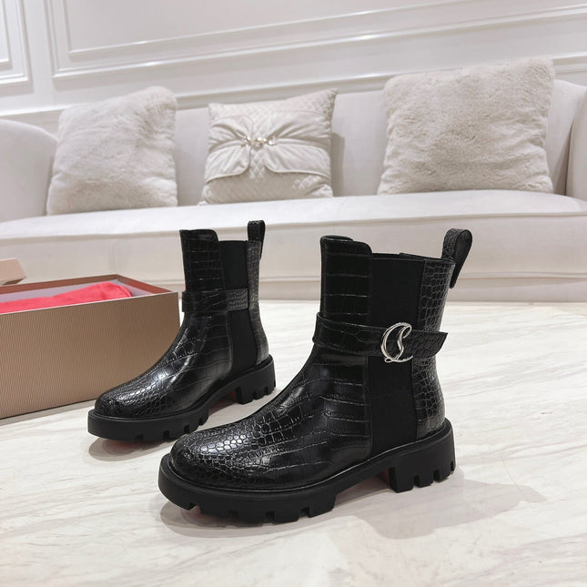 CHELSEA BOOT LUG 30MM IN BLACK CALFSKIN SNAKE SKIN