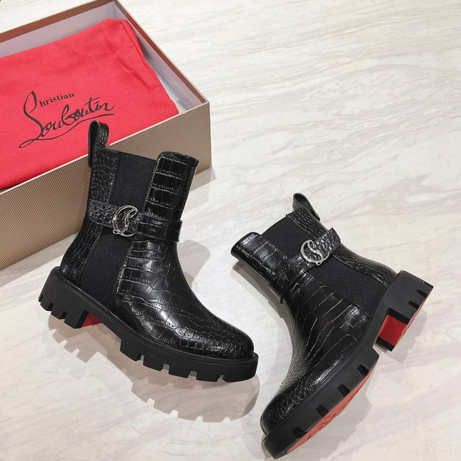 CHELSEA BOOT LUG 30MM IN BLACK CALFSKIN SNAKE SKIN