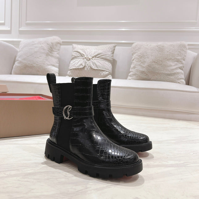 CHELSEA BOOT LUG 30MM IN BLACK CALFSKIN SNAKE SKIN