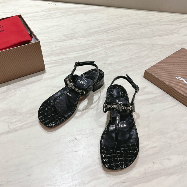 THONG SANDALS SLINGBACK 25MM IN SNAKE-EFFECT BLACK CALFSKIN