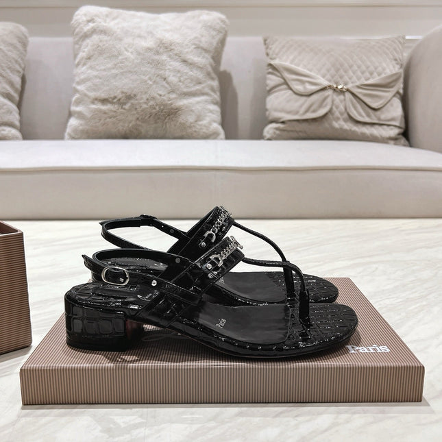 THONG SANDALS SLINGBACK 25MM IN SNAKE-EFFECT BLACK CALFSKIN