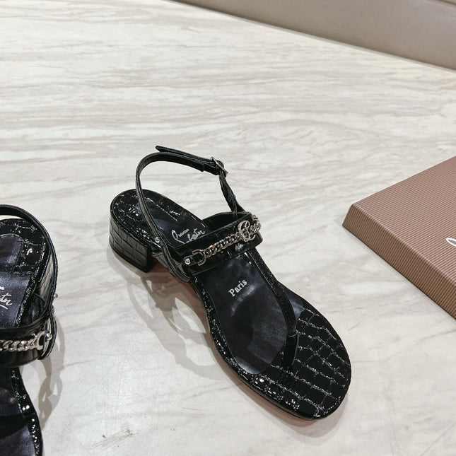 THONG SANDALS SLINGBACK 25MM IN SNAKE-EFFECT BLACK CALFSKIN