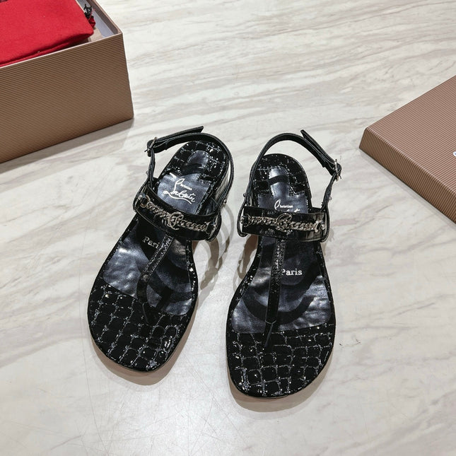 THONG SANDALS SLINGBACK 25MM IN SNAKE-EFFECT BLACK CALFSKIN