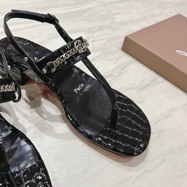 THONG SANDALS SLINGBACK 25MM IN SNAKE-EFFECT BLACK CALFSKIN
