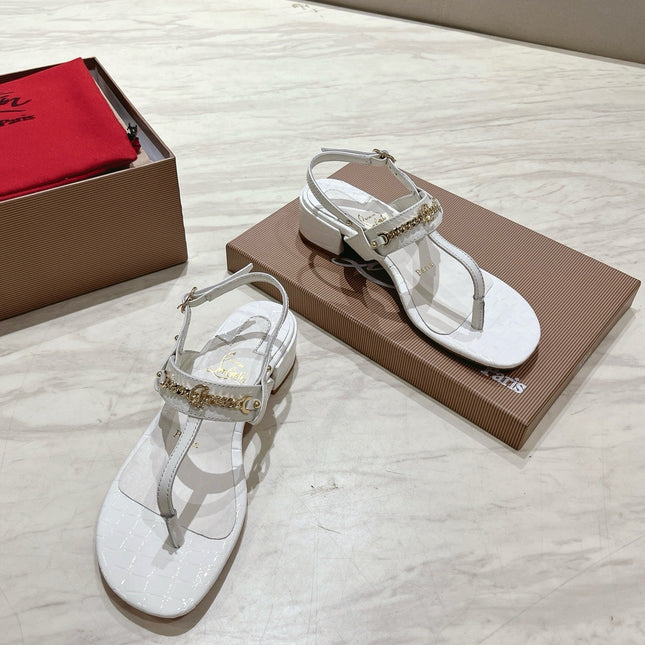 THONG SANDALS SLINGBACK 25MM IN SNAKE-EFFECT WHITE CALFSKIN