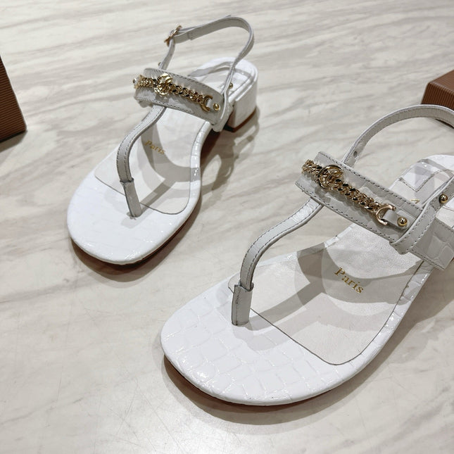 THONG SANDALS SLINGBACK 25MM IN SNAKE-EFFECT WHITE CALFSKIN