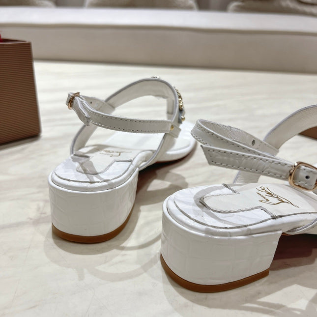 THONG SANDALS SLINGBACK 25MM IN SNAKE-EFFECT WHITE CALFSKIN