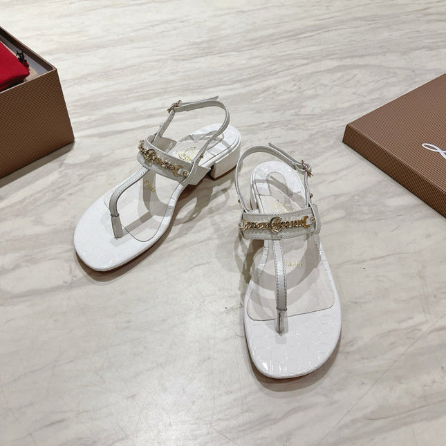 THONG SANDALS SLINGBACK 25MM IN SNAKE-EFFECT WHITE CALFSKIN