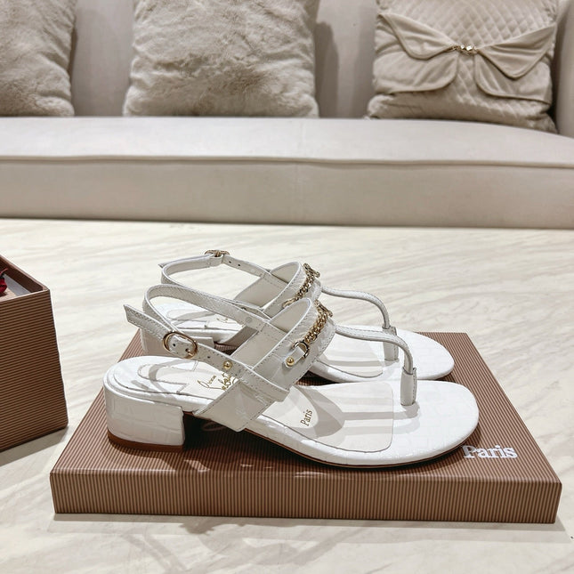 THONG SANDALS SLINGBACK 25MM IN SNAKE-EFFECT WHITE CALFSKIN