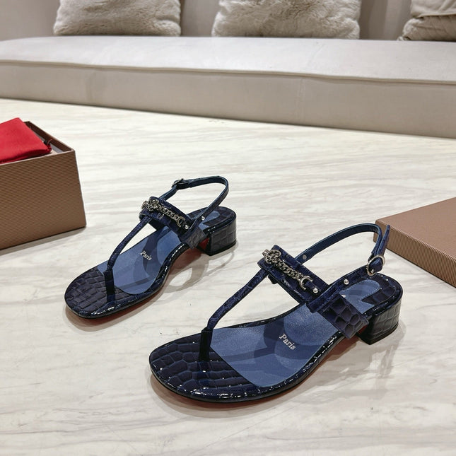 THONG SANDALS SLINGBACK 25MM IN SNAKE-EFFECT DARK BLUE CALFSKIN