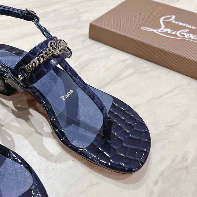 THONG SANDALS SLINGBACK 25MM IN SNAKE-EFFECT DARK BLUE CALFSKIN