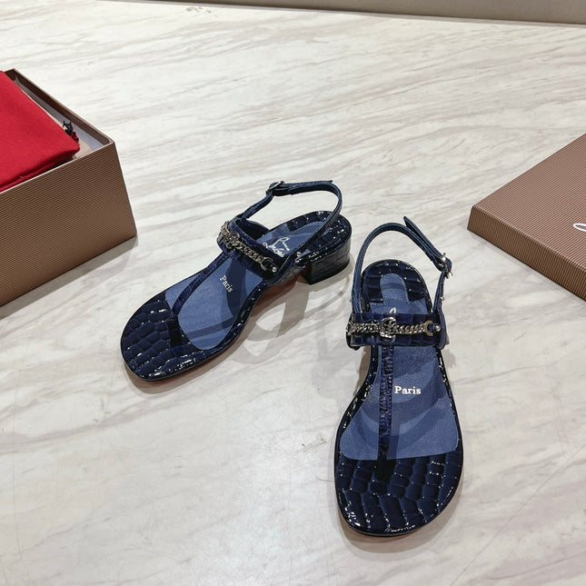 THONG SANDALS SLINGBACK 25MM IN SNAKE-EFFECT DARK BLUE CALFSKIN