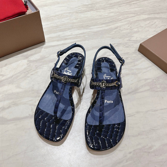 THONG SANDALS SLINGBACK 25MM IN SNAKE-EFFECT DARK BLUE CALFSKIN