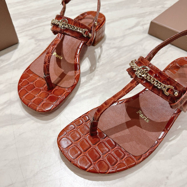 THONG SANDALS SLINGBACK 25MM IN SNAKE-EFFECT BURNT ORANGE CALFSKIN