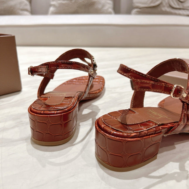 THONG SANDALS SLINGBACK 25MM IN SNAKE-EFFECT BURNT ORANGE CALFSKIN