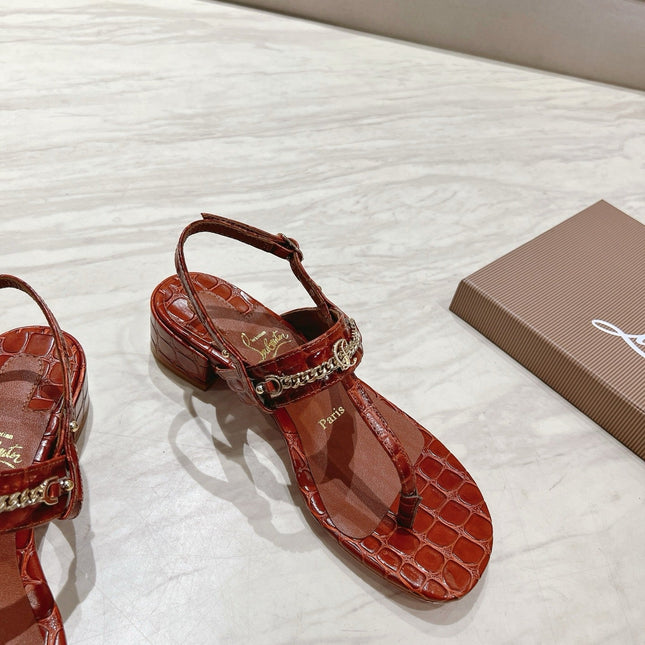 THONG SANDALS SLINGBACK 25MM IN SNAKE-EFFECT BURNT ORANGE CALFSKIN