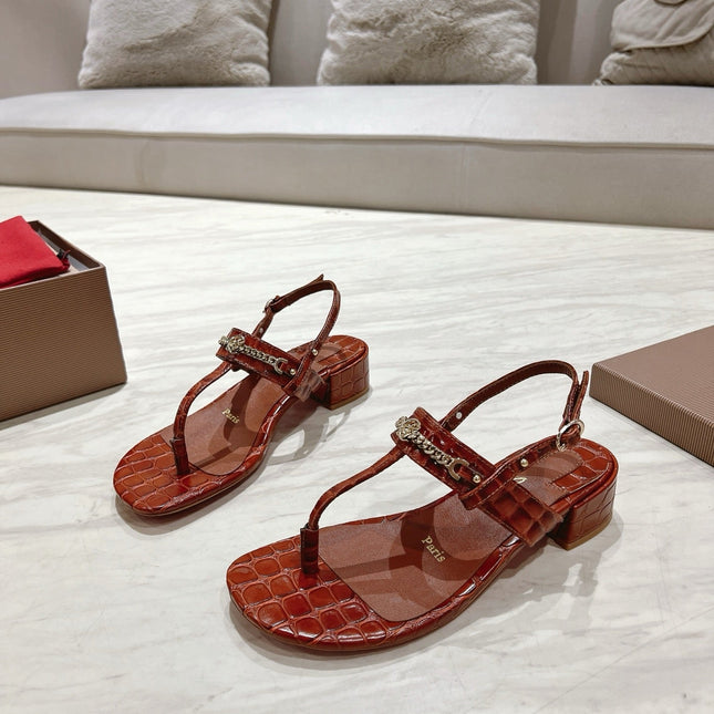 THONG SANDALS SLINGBACK 25MM IN SNAKE-EFFECT BURNT ORANGE CALFSKIN