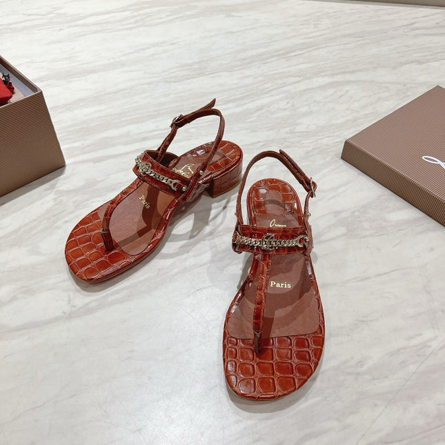 THONG SANDALS SLINGBACK 25MM IN SNAKE-EFFECT BURNT ORANGE CALFSKIN