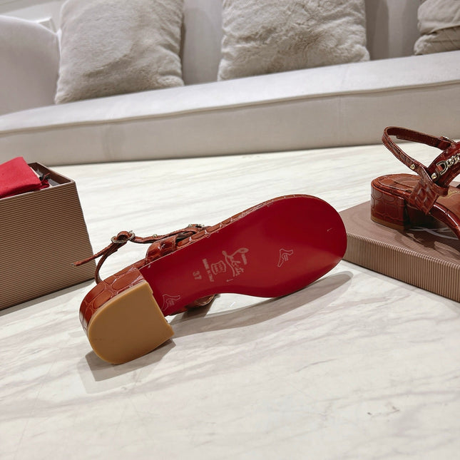 THONG SANDALS SLINGBACK 25MM IN SNAKE-EFFECT BURNT ORANGE CALFSKIN