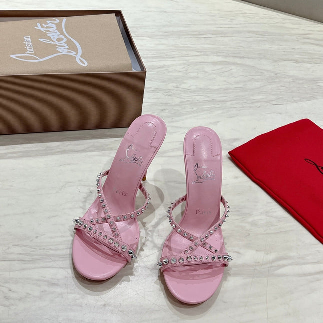 CRYSTAL GLITTER CRISS-CROSS STRAP SANDALS IN PINK CALFSKIN