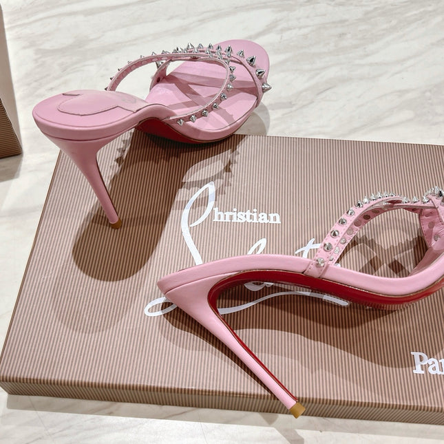 CRYSTAL GLITTER CRISS-CROSS STRAP SANDALS IN PINK CALFSKIN
