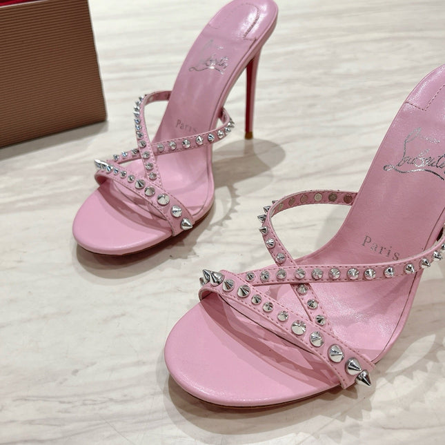 CRYSTAL GLITTER CRISS-CROSS STRAP SANDALS IN PINK CALFSKIN