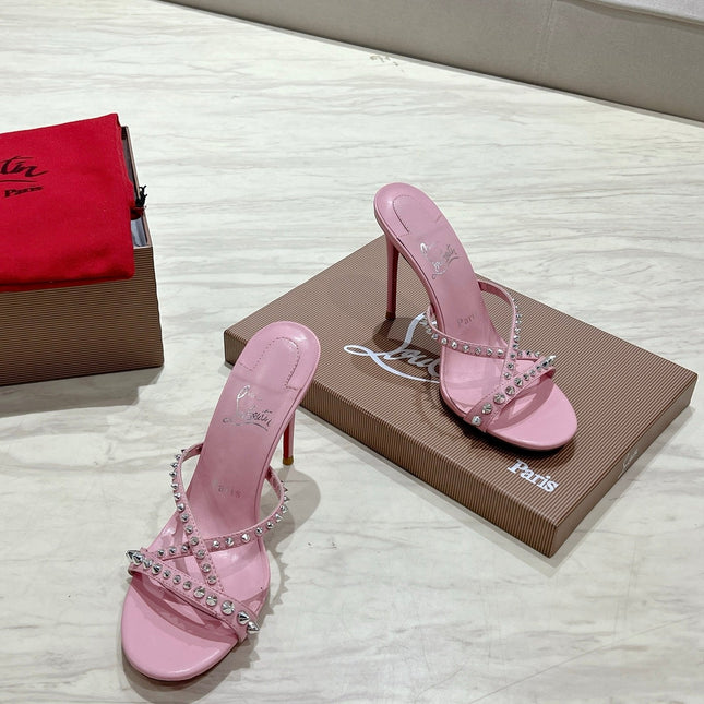 CRYSTAL GLITTER CRISS-CROSS STRAP SANDALS IN PINK CALFSKIN