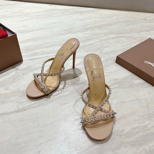 CRYSTAL GLITTER CRISS-CROSS STRAP SANDALS IN BEIGE CALFSKIN