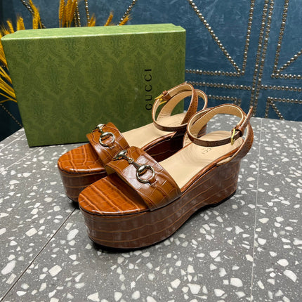 GG  HORSEBIT FLATFORM SANDAL CARAMEL CALFSKIN
