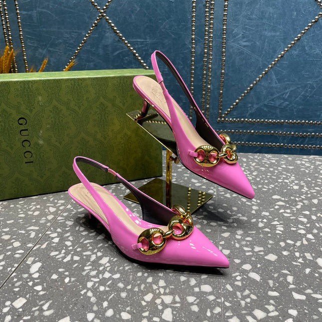 WOMEN'S SLINGBACK 45MM IN FUSCIA PINK CALFSKIN WITH GOLD HARDWARE
