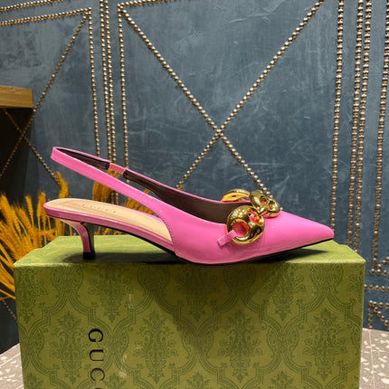 WOMEN'S SLINGBACK 45MM IN FUSCIA PINK CALFSKIN WITH GOLD HARDWARE