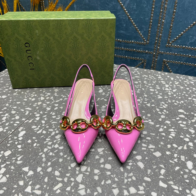WOMEN'S SLINGBACK 45MM IN FUSCIA PINK CALFSKIN WITH GOLD HARDWARE