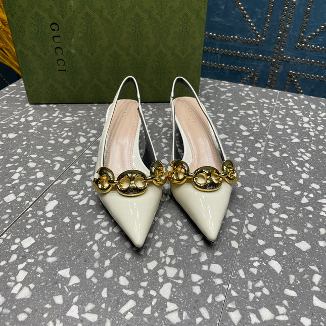 WOMEN'S SLINGBACK 45MM IN WHITE CALFSKIN WITH GOLD HARDWARE