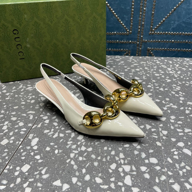 WOMEN'S SLINGBACK 45MM IN WHITE CALFSKIN WITH GOLD HARDWARE