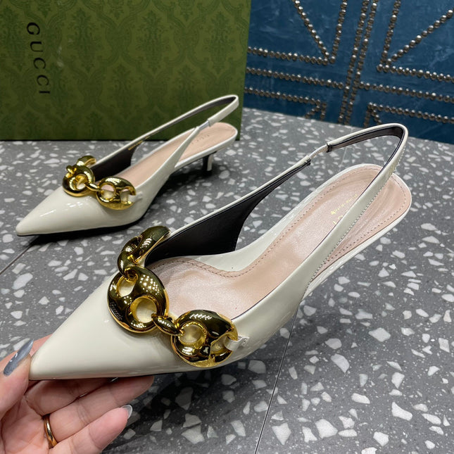 WOMEN'S SLINGBACK 45MM IN WHITE CALFSKIN WITH GOLD HARDWARE