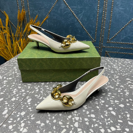 WOMEN'S SLINGBACK 45MM IN WHITE CALFSKIN WITH GOLD HARDWARE