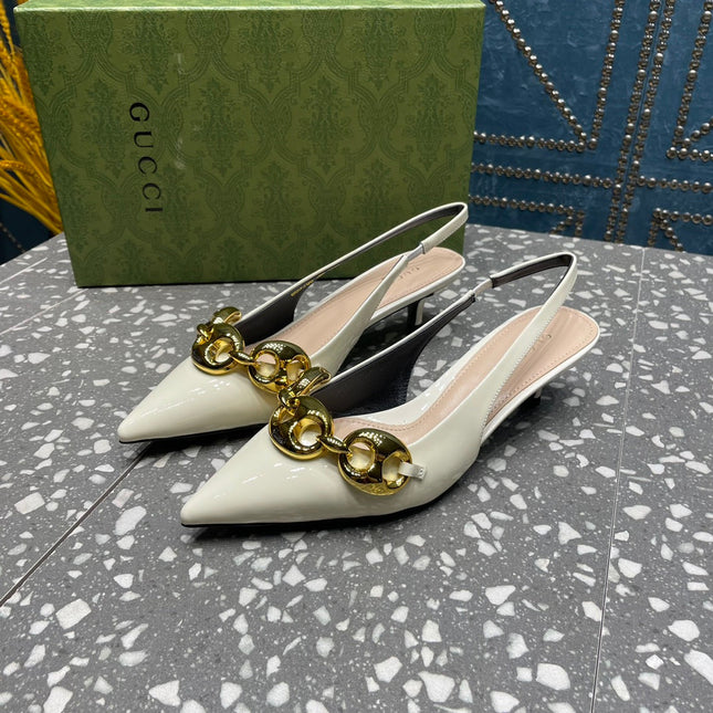 WOMEN'S SLINGBACK 45MM IN WHITE CALFSKIN WITH GOLD HARDWARE