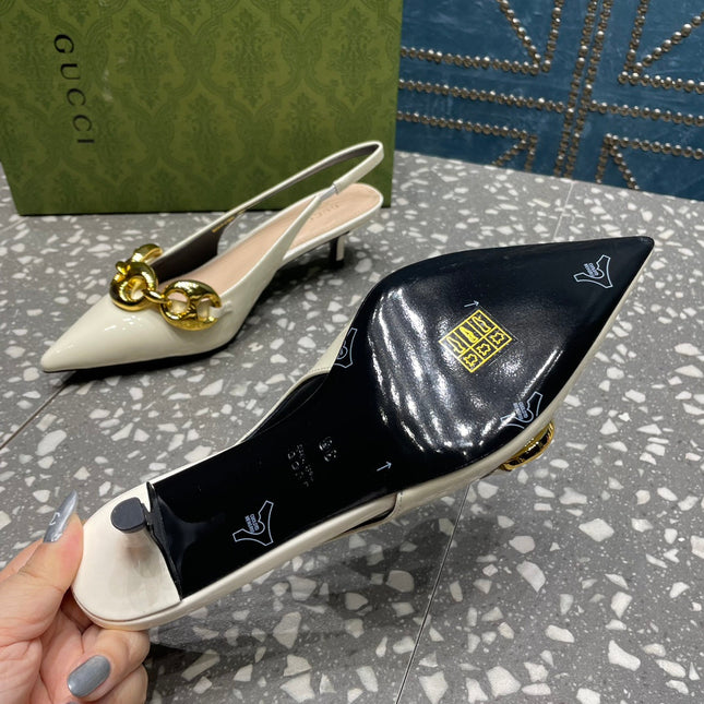 WOMEN'S SLINGBACK 45MM IN WHITE CALFSKIN WITH GOLD HARDWARE