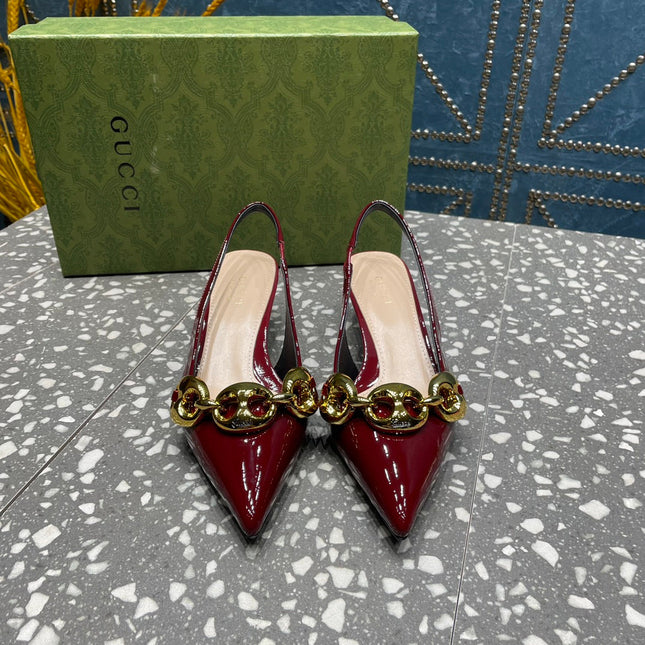 WOMEN'S SLINGBACK 45MM IN GARNET RED CALFSKIN WITH GOLD HARDWARE