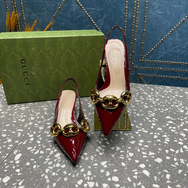 WOMEN'S SLINGBACK 45MM IN GARNET RED CALFSKIN WITH GOLD HARDWARE