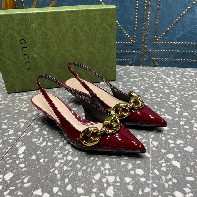 WOMEN'S SLINGBACK 45MM IN GARNET RED CALFSKIN WITH GOLD HARDWARE