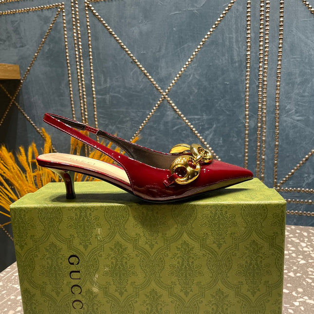 WOMEN'S SLINGBACK 45MM IN GARNET RED CALFSKIN WITH GOLD HARDWARE