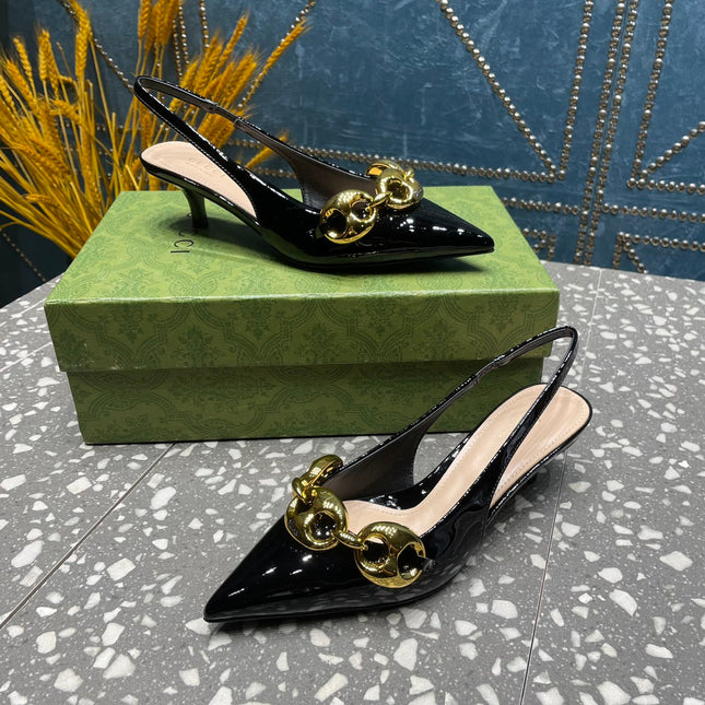 WOMEN'S SLINGBACK 45MM IN BLACK CALFSKIN WITH GOLD HARDWARE