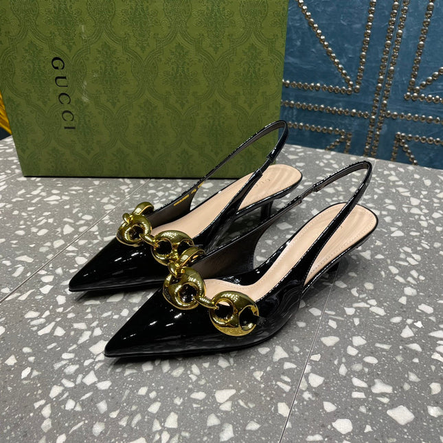 WOMEN'S SLINGBACK 45MM IN BLACK CALFSKIN WITH GOLD HARDWARE